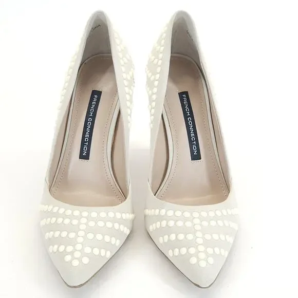 French Connection Elmyra Heel 7-7.5M Cream Pumps Studded Formal Bridal Cocktail - Picture 2 of 5